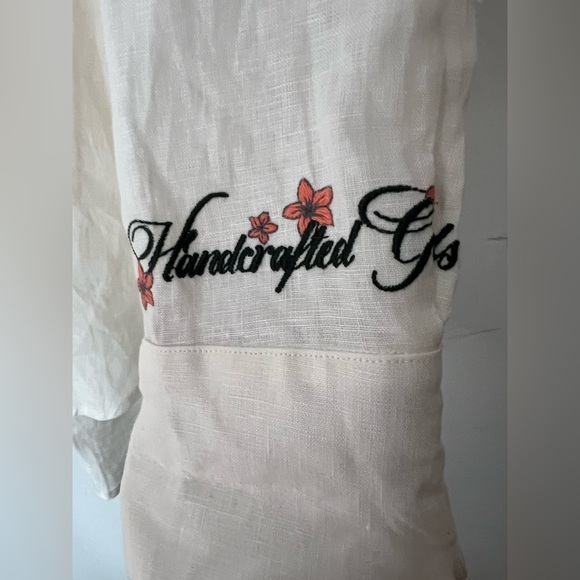 Agua Bendita Été Swan Oversized Embroidered Hi Lo Linen Shirt Cream. Size XS/S - Picture 5 of 10